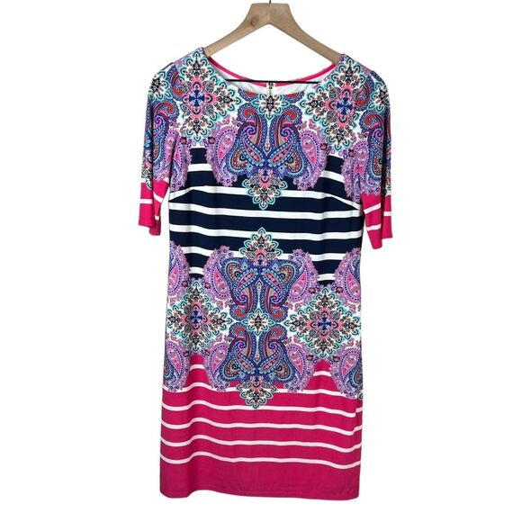 Eliza J‎ Womens Multicolor Striped Paisley Half Sleeve Jersey Sheath Dress 8 - Picture 1 of 4